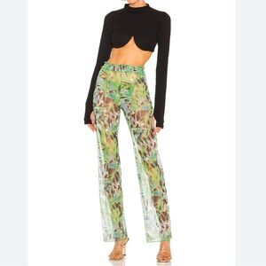 KIM SHUI Printed in Multi/Green Mesh Pants
